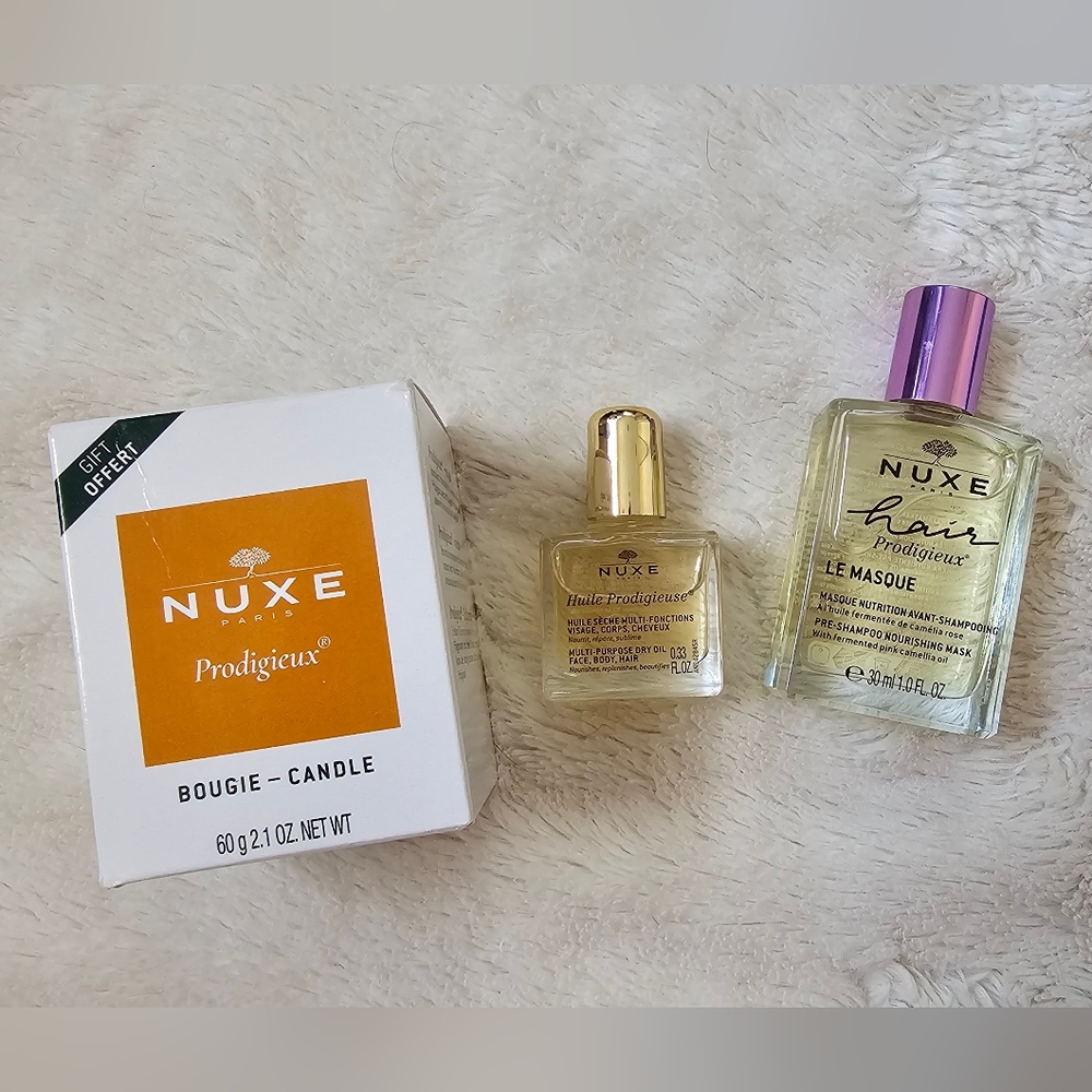 Nuxe Prodigieux Set - Candle, Hair Mask, Dry Oil BRAND NEW